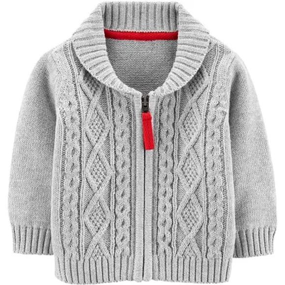 Carter's Baby Boy Zip-Up Cable Knit Sweater, Grey - 3 Months - Picture 1 of 5